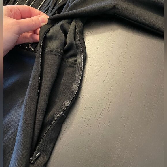 Black Rhinestone Beaded Fringe Front Split Sleeve Mini Dress Women’s Size S - Picture 9 of 9